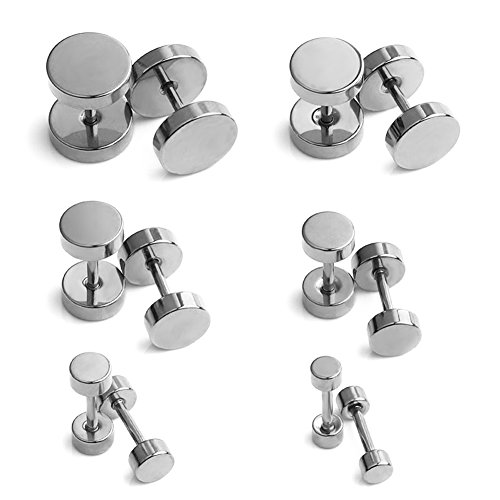 Ruifan 18G Stainless Steel Mens Womens Faux Gauges Ear Plugs Tunnel Earrings Stud 3-8mm 6Pairs