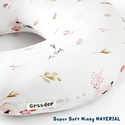 Image of GRSSDER Nursing Pillow Cover Stretchy Minky Removable Nursing Covers for Breastfeeding Pillows, Ultra Soft Comfortable Slipcover for Boy and Girls, Pretty Watercolor Rose Flora, Orange Pink