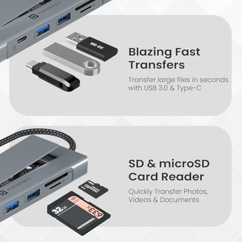 Image of Portronics Mport Space 8-in-1 Type-C Hub with Built-in M.2 NVMe /SATA SSD Slot, 100W PD Charging, 4K@30Hz HDMI Output, USB 3.0, SD /microSD Reader, Type-C Data, Aluminium Body, Nylon Braided Cable