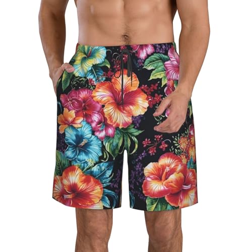 Men's Swim Trunks Beautiful Hibiscus Flower Quick Dry Board Shorts Mens Bathing Suit Beach Swimwear with Pockets