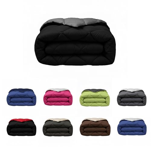 SABANALIA - Edredon Cama 90 y Edredon Cama 105 | 180x270 | Edredón nórdico de 400 g Reversible (Bicolor) | Relleno de Fibra Hueca Virgen Siliconada | Hipoalergénico | Color Gris y Negro