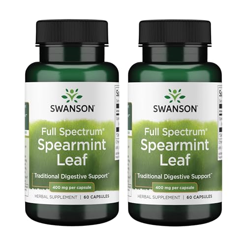 Swanson Spearmint Leaf Full Spectrum Digestive Supplement for Digestive-Comfort-Seeking Adults - 400 mg Mentha Spicata (60 Capsules 2 Pack)