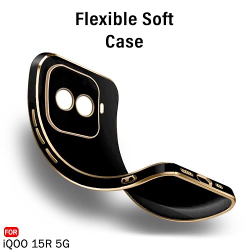 Image of TheGiftKart Luxurious Golden-Plated Back Cover Case for iQOO 15R 5G | Raised Lips for Camera & Screen Protection | Shockproof Design | Stylish Back Cover Case for iQOO 15R 5G (TPU, Black)