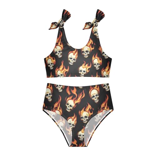 Wusikd Flaming Skulls Girls Swimsuits Two Piece Black Swimwear Bikini Set for for Girls Size 3T3