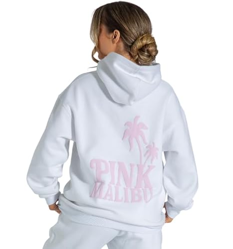 Lang Horn Maliboo Collection Graphic Hoodie, felpa a maniche lunghe, oversize Y2K streetwear, ragazze e donne, bianco, S