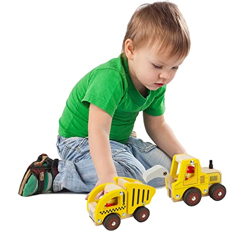 Wooden Push Car Toys For Infants 18 Months, 2 Pcs Baby Vehicle Toys Hand Push Car Toys For 2 Year Old Boys Girls (Excavator + Truck) #TOP6