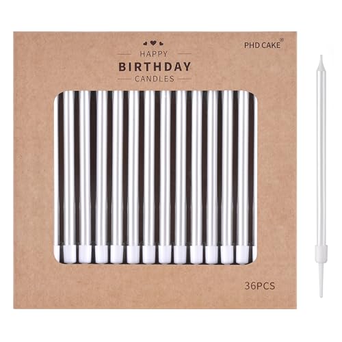 Image of PHD CAKE 36-Count Pearl White Long Thin Birthday Candles, Cake Candles, Birthday Parties, Wedding Decorations, Party Candles