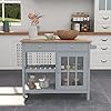 ChooChoo Rolling Kitchen Island, Portable Kitchen Cart Wood Top Kitchen Trolley with Drawers and Glass Door Cabinet, Wine Shelf, Towel Rack, Gray