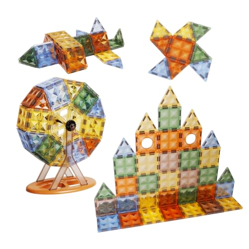 Magnetische Bausteine 55 Teile für Kinder ab 3 Jahre Magnetic Tiles Magnetbausteine Magnet Montessori Spielzeug Lernspielzeug für 3 4 5 6 7 8 Jahre Jungen und Mädche