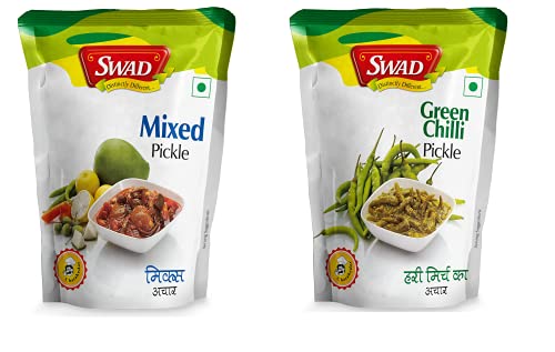 Image of SWAD Delicious and Tangy Pack of 2 Mango, Lemon, Green Chillies, Carrot, Kerda Mixed Pickle /Mixed Achar - 200g| Green Chilli Pickle /Hari Mirchi Achar - 200g Pack of 2