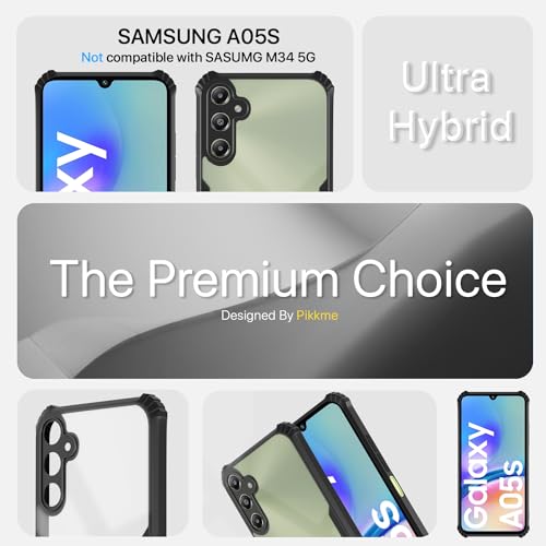 Image of Pikkme Samsung Galaxy A05s / M14 4G Back Cover | Crystal Clear Transparent Back | Ultra Hyrbid | Full Camera Protection | Raised Edge | Bumper Back Case (Black)