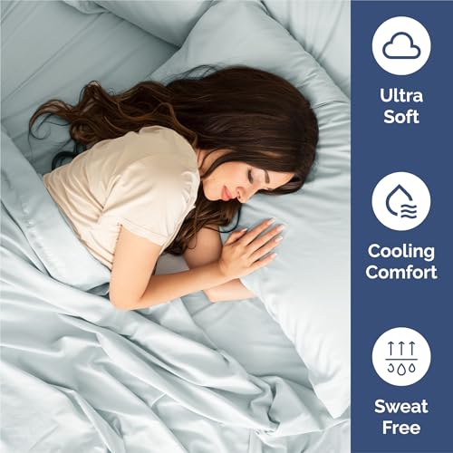 Image of King 6 Piece Bed Sheet Set - Comfy, Breathable & Cooling Sheets - Ice Blue | Ultra Soft Hotel Luxury Bedding Set w / 8-16 Inch Deep Pockets - 1 Flat & 1 Fitted Sheet & 4 Pillowcases - Wrinkle & Fade Free
