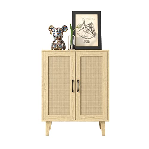 Panana Buffet Cabinet Sideboard With Rattan Decorated Doors Kitchen Storage Cupboard Accent Cabinet (Natural Wood) #TOP3