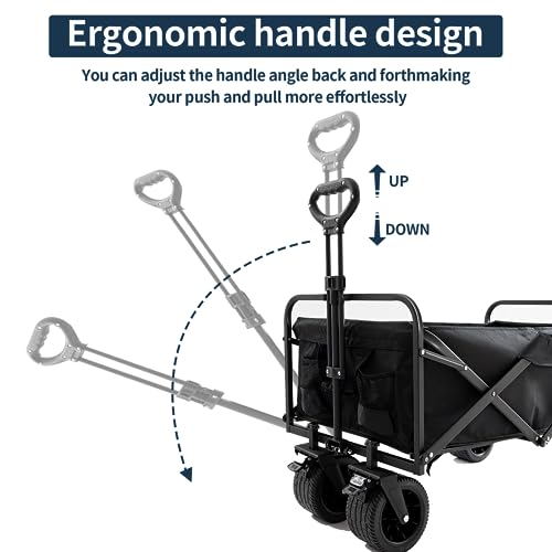 Heavy Duty Utility Collapsible Wagon with All-Terrain 4in×7in Wheels,Load 330 Lbs,Portable 150 liter large capacity beach wagon,for Garden Outdoor Camping Beach Sports, Grocery Cart, Adjustable Handle - Thumbnail 5