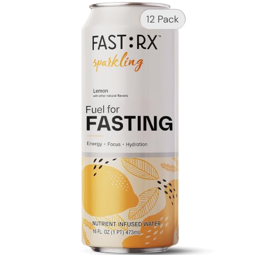 FAST:RX Fasting Electrolyte Drink | Zero Sugar Zero Calorie Hydration with Vitamins & Minerals | Intermittent Fasting & Keto | Lemon | Sparkling | 16oz 12-Pack