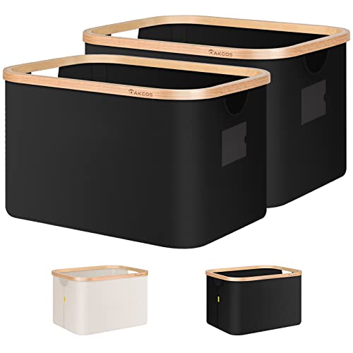 DAKCOS 2 Piezas Cesto de Almacenaje Cesto de Lavandería Cajas de Almacenaje Cestas de Tela de Bambú Cestas Plegables; 32L, Negro Cover