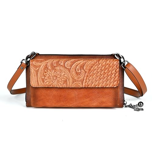 Genuine Leather Multi-Compartment Wallet, Large Capacity, Multi-Card Slot Cell Phone Bag Case (Brown)