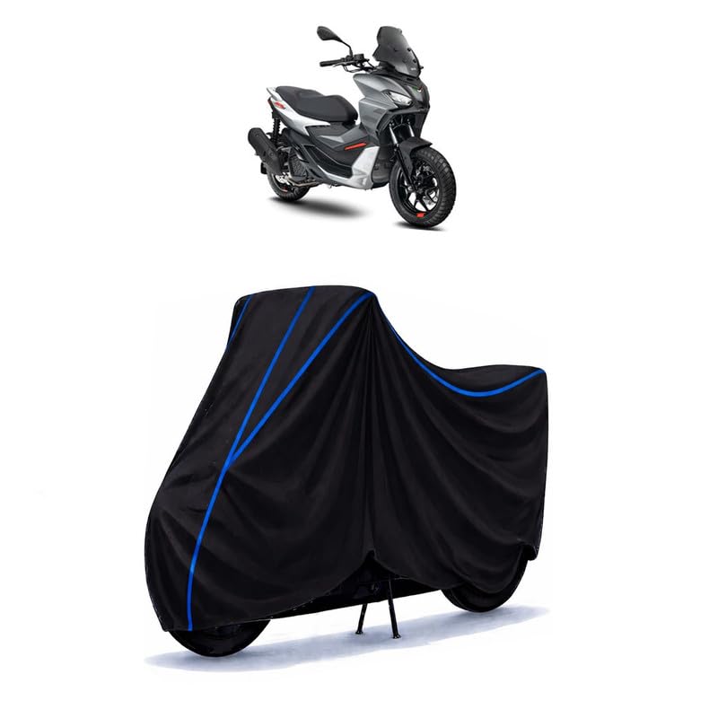 Image of Scooty Cover Water Resistant for SR GT 125 | Universal Scooter & Bike Cover | Heavy Duty UV Dust, Rain & Scratch Protection | Elastic Fit All Weather Indoor Outdoor | Black with Blue Piping