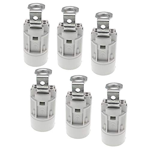 Soporte de lámpara de vela termoplástica E14, paquete de 6 lámparas colgantes SES de 52 mm de altura, casquillo de lámpara E14 con rosca Hickey de 1/8IPS (blanco)
