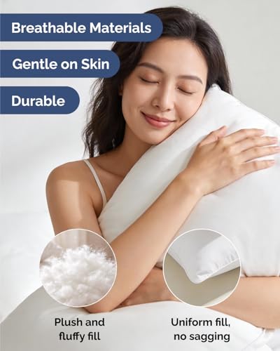 Image of CGK Linens Ultra Thin Flat Pillows for Sleeping - Queen Size Pillows Set of 2 - Soft, Cozy Down Alternative Bed Pillows for Back & Stomach Sleepers - Low Density, Low Loft Support - 20 inch x 30 inch - White