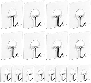 Adhesive Hooks, 16 Pack Adhesive Wall Hooks Nail Free Heavy Duty Hooks (7.2cm x 7.2cm) for Kitchen Bathroom Door Ceiling Hanger 22 Pound/10 KG by AUSTOR