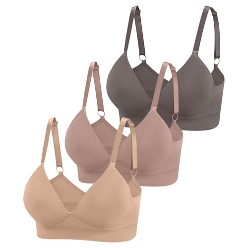 Image of Eleplus 3 Pieces Deep V Wireless Bras for Women Seamless Comfy Bralettes Lightly Lined Multicolors Pack