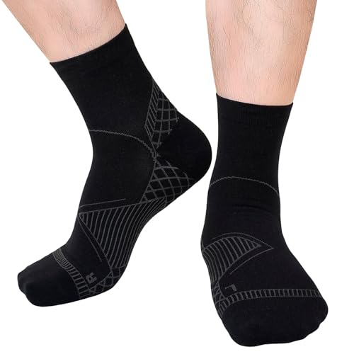 PUTUO Calcetines Compresión para Fascitis Plantar: Calcetines Ortopédicos de Compresión para Hombre y Mujer para Alivio del Dolor 1 Par Negro L