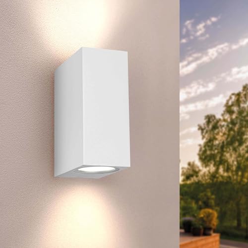 Ledvion - Lampada da Parete LED Cube & Bianca, Spot GU10, IP54, Luce Su&Giù, Lampada Esterna, Illuminazione Giardino, Illuminazione Facciata