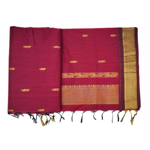 Image of Pure Kalyani Cotton Saree | Zari Border & Blouse Piece - Lata Gadwal Design | Traditional Saree