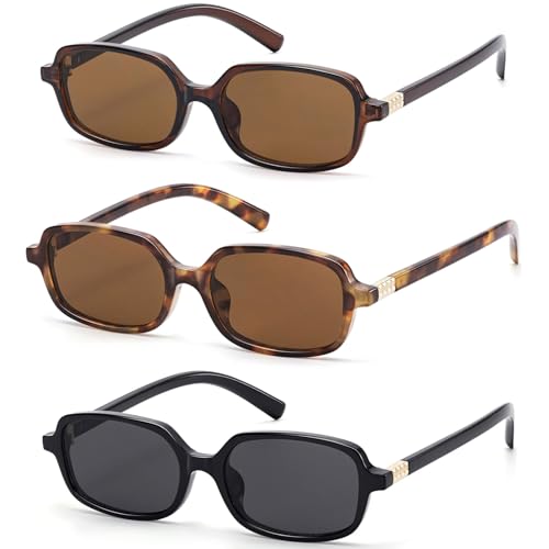 LIKSMU Trendy Rectangle Sunglasses Women Retro Y2K Fashion 90s Shades 3pack