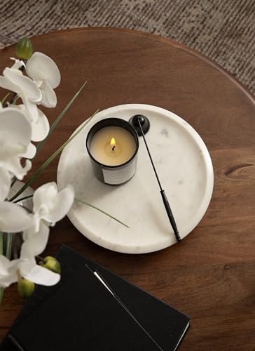 Kate and Laurel Sevienne Modern Glam Round Marble Tray, 10 Inch Diameter, White and Gold, Contemporary Scooped Pedestal Tray for Use as Entryway Tray Catchall or Small Coffee Table Tray - Image 6