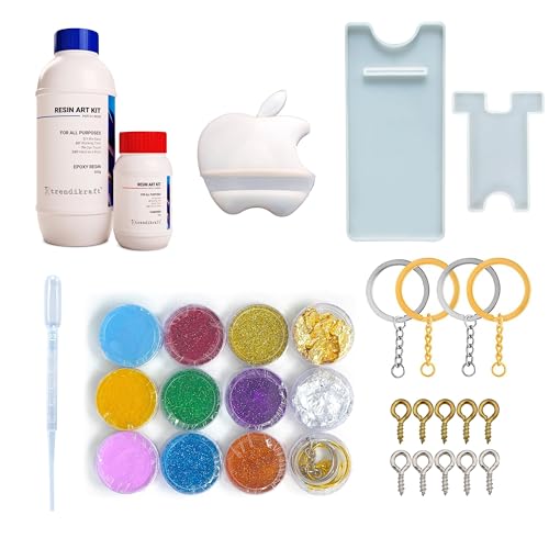 Image of 400g DIY Epoxy Resin Art Materials Kit for Making Mobile Stand with Silicone Moulds, 6 Glitters, Gold & Silver Flakes & 3 MICA Color Pigments for Beginners (3:1 Raisin to Hardener)