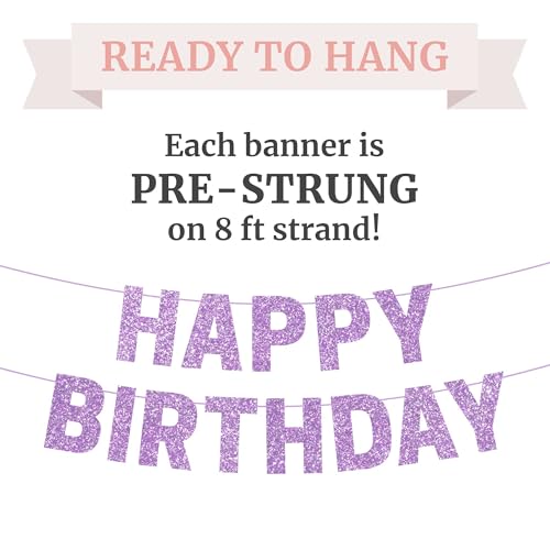 Pre-Strung Happy Birthday Banner - Purple Glitter Happy Birthday Banner by Perfect Occasion - Used condition - Image 3
