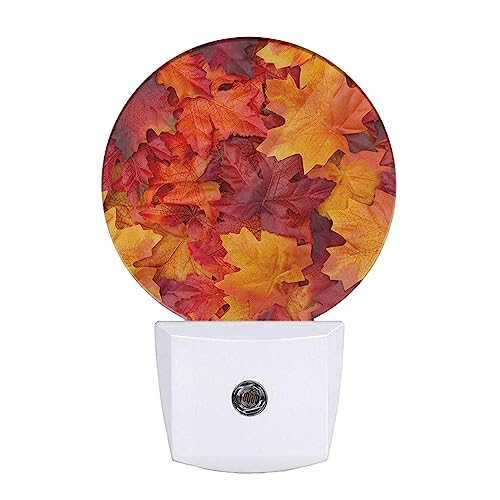 Image of EKOBLA Autumn Maple Leaves Night Light, Fall Red Orange Leaf Night Lights Plug Into Wall with Dusk to Dawn Sensor, Warm Nightlights for Bedroom, Bathroom, Hallway, Kitchen