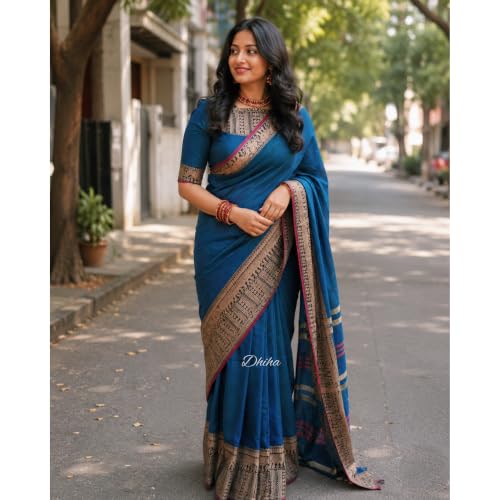 Image of Narayanpet Pure Cotton Saree for Women | Preethika Big Border Saree with Running Blouse | Tassels | Handloom Weave
