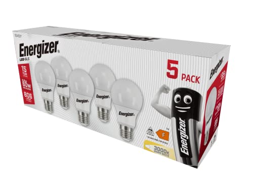 Energizer GLS E27 LED Bulb Warm White E27 Screw Bulb Equivalent of 60W Incandescent. Perfect for Replacing Large Edison Screw in Light Bulb Pack of 5