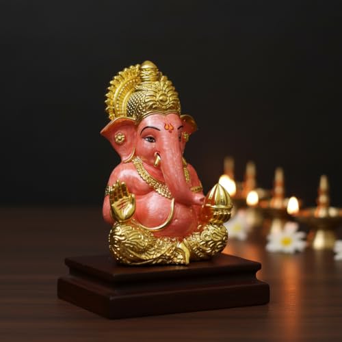 Image of Pearl Pink Mini Labdhi Ganesha Ganesh Ganpati Bappa Idol Statue murti for Car Dashboard, Home Decor, Office & Gifting | Height 3.3 Inch