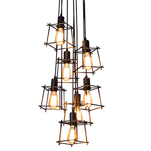Lustre industriel américain E27 noir à 7 têtes pour loft et bar rétro