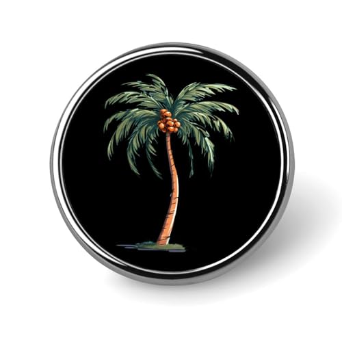 Coconut Palm Tree Round Badge Pin Brooches Metal Button Badges for Hats Jackets Shirts Decor