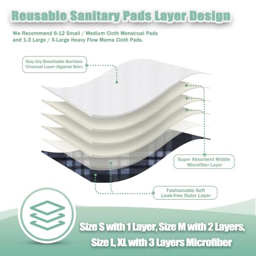 Image of wegreeco Charcoal Reusable Menstrual Pads - Reusable Sanitary Pads | Reusable Panty Liners | Soft Cloth Menstrual - 6 Pack with 1 Cloth Mini Wet Bag (Red & Gray Check, Large)