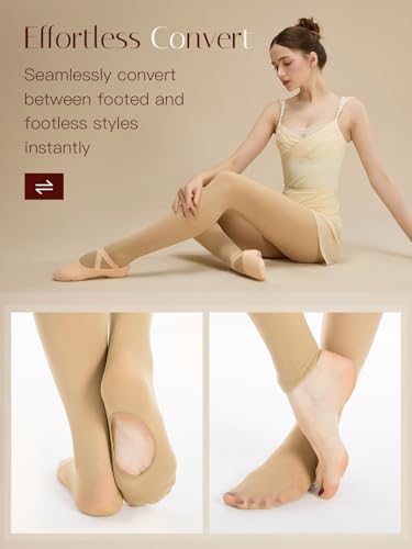 Image of MANZI 3 Pairs Convertible Dance Tights for Women Transition Ballet Stockings