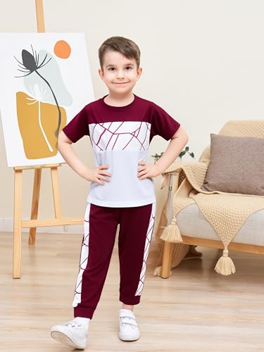 Kid Boy Clothes Geometric Printed Color Blocking Top Summer Long Pants 2PC Summer Outfit Set2