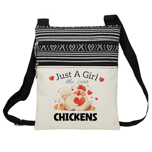 Just Love Chickens Messenger Bag Small Ethnic Pattern Printed Adjustable Strap Crossbody Zipper Bag Phone Bag Wallet Cute Shoulder Handbag for Chicken Lovers Women Friends