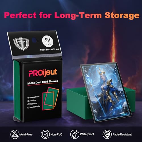 Image of 200 Pack Card Sleeves, Matte Dual Trading Card Sleeves with Opaque Back & Smooth Shuffle, Tear Resistant Card Protectors for MTG, TCG and Game Cards (Metallic Green)