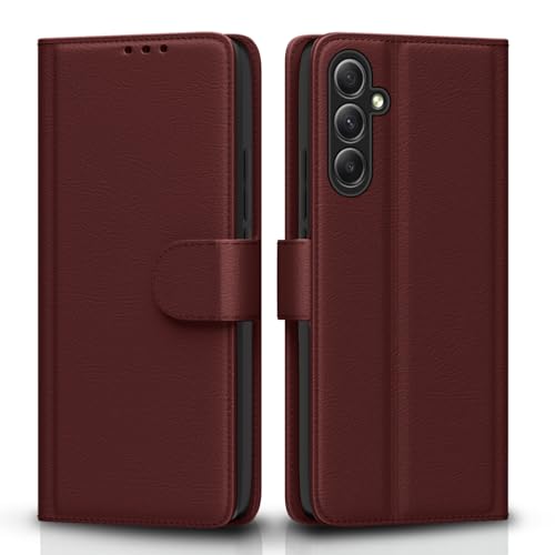 Pikkme Samsung Galaxy A34 5G Flip Cover Leather Finish | Inside TPU with Card Pockets | Wallet Stand and Shock Proof | Complete Protection Flip Case (Brown)