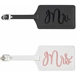 Identificador Maletas Mr Wonderful 2 Piezas Etiquetas de Equipaje, Mr and Mrs Etiquetas de Identificación Equipaje Etiqueta Maleta Piel Etiqueta de Identificación de Viaje para Regalos de Boda Viajes Aéreos (11 x 6,7 cm)