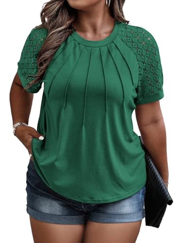Image of Eytino Plus Size Tops for Women Summer Lace Short Sleeve Crewneck Loose Casual Blouse Tunic T Shirts(1X-5X)