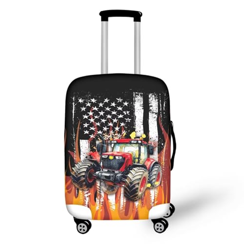 Image of Coloranimal Fire Tractor American Luggage Covers Travel Luggage Cover for 25-28 Inch Luggage Elastic Fashion Suitcase Cover Protector for Women Men Travel Accessories