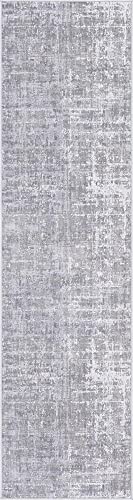 Rugs.com Valencia Collection Runner Rug – 10 Ft Runner Grey Low Rug Perfect for Hallways, Entryways