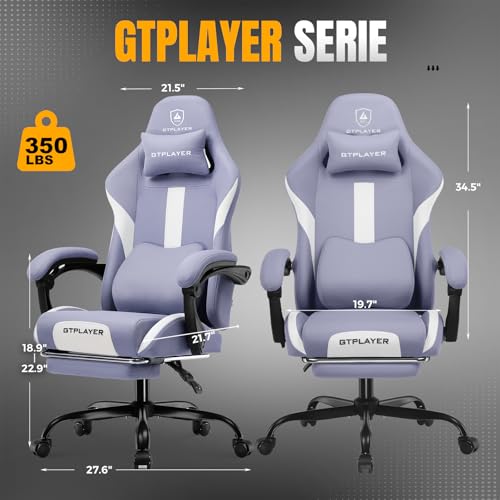 Sedia da gioco, sedia da gioco, traspirante in tessuto di alta qualità, sedia ergonomica PC, regolabile e girevole con poggiapiedi, Viola - Sedia gaming - Immagine 2